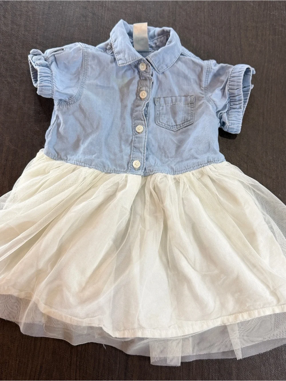 OShKosh B'gosh Light Blue Chambray Top with White Tulle Skirt Dress Sz 18M